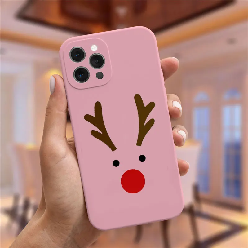 Christmas New Year gift Santa Claus Christmas elk pink Phone Case For iPhone 13 Pro 11 Pro Max 12 mini XS XR 6S 8 7 Plus Cover
