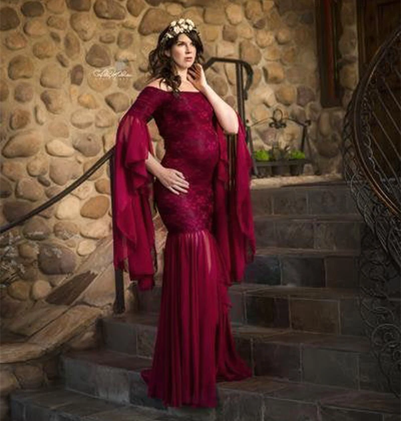 Русалка для беременных фотография Реквизит платья кружевное длинное платье