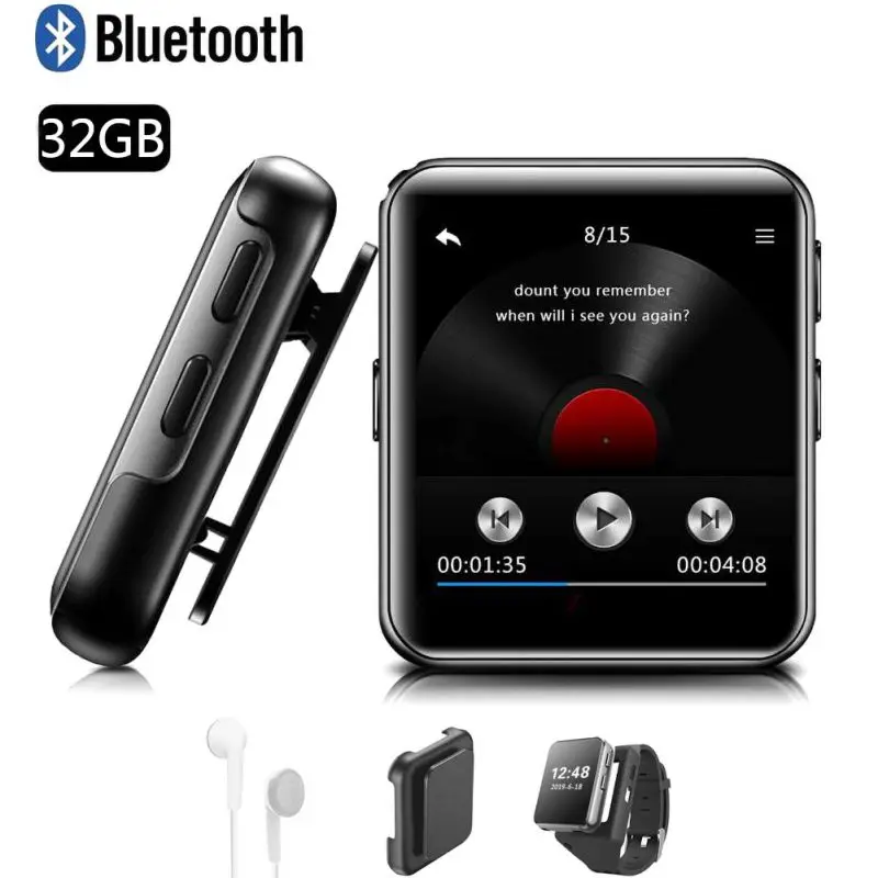 MP3 плеер Bluetooth динамик спортивный мини клип 1,54 дюймов сенсорный экран портативный MP3 плеер HiFi металлический аудио Mp3 плеер FM радио