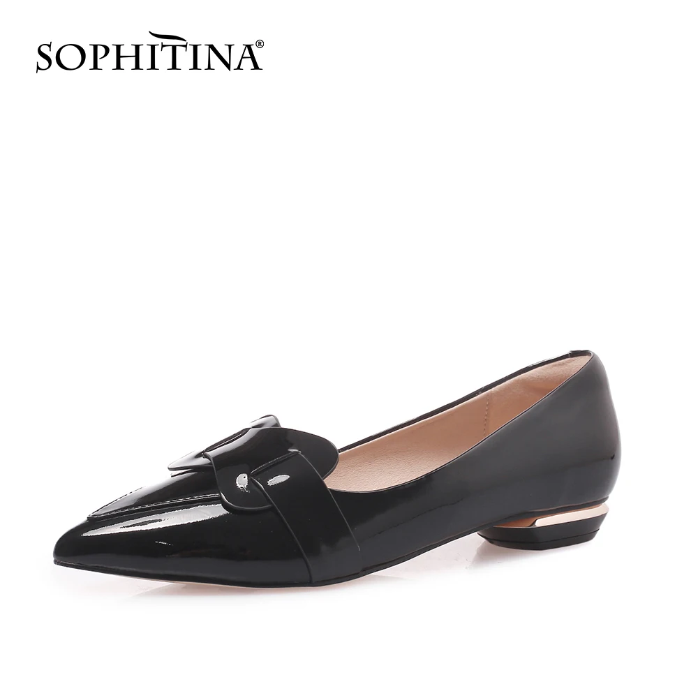 SOPHITINA на низком каблуке Женские туфли лодочки высоком Острый носок однотонный
