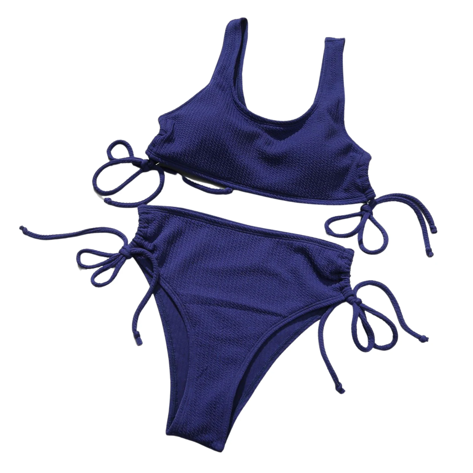 

2021 Sexy Women Two Piece Bikini Set Solid Color Push Up Padded Swimsuit High Waist Lace Up Ladies Swimwear Summer Bathing Suit