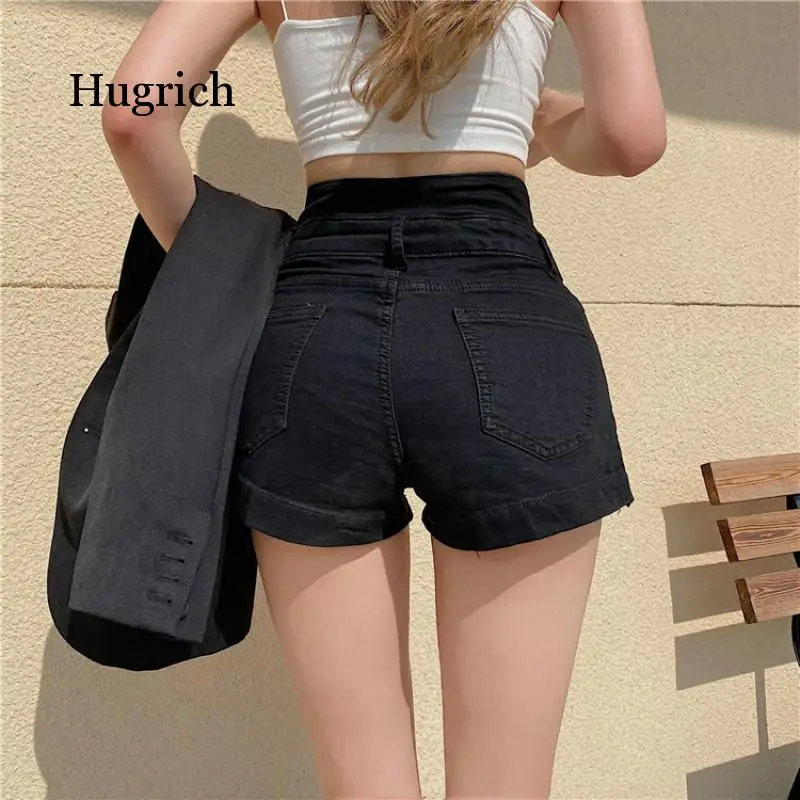 

New Fashion High Street Black Sexy Zipper Slit Denim Hot Shorts Women Spring Summer High Waist Bodycon Jean Shorts