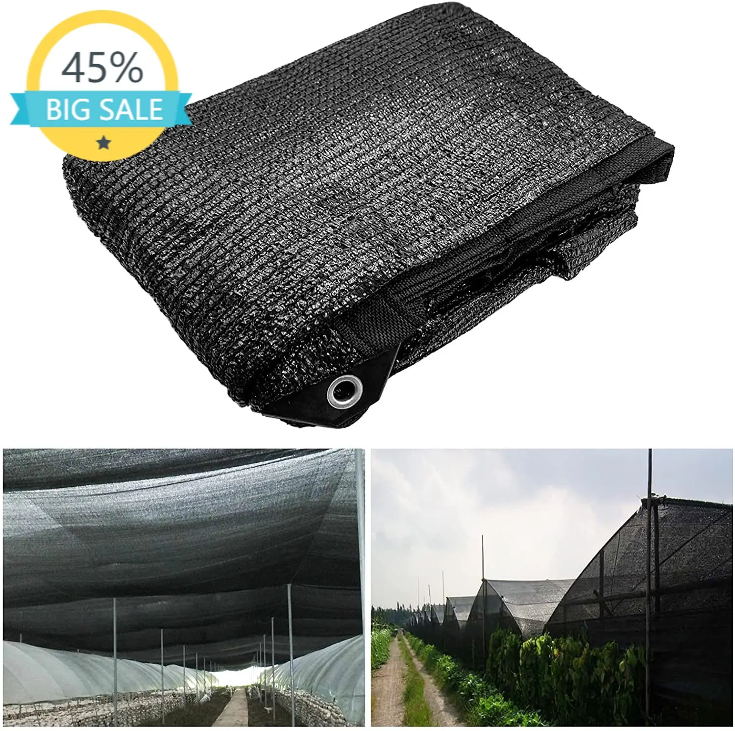 

90% Sunblock Shade Cloth Net,Black Sun Mesh UV Resistant Net for Greenhouse,Black Garden Shade Mesh Taped Edge with Grommets