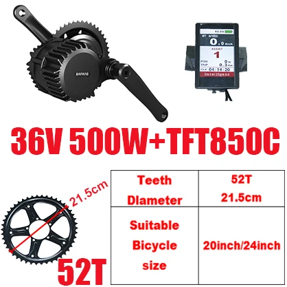Bafang BBS02 500 Вт 36В тормозной комплект для электрического велосипеда 8fun середине приводной двигатель BBS02B преобразователя для электрического велосипеда с сертификатом ce комплект e-велосипед двигатель с Дисплей - Цвет: 36V500W850C52T