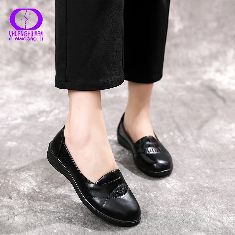 Женские офисные туфли AIMEIGAO черные из искусственной кожи без застежки с круглым