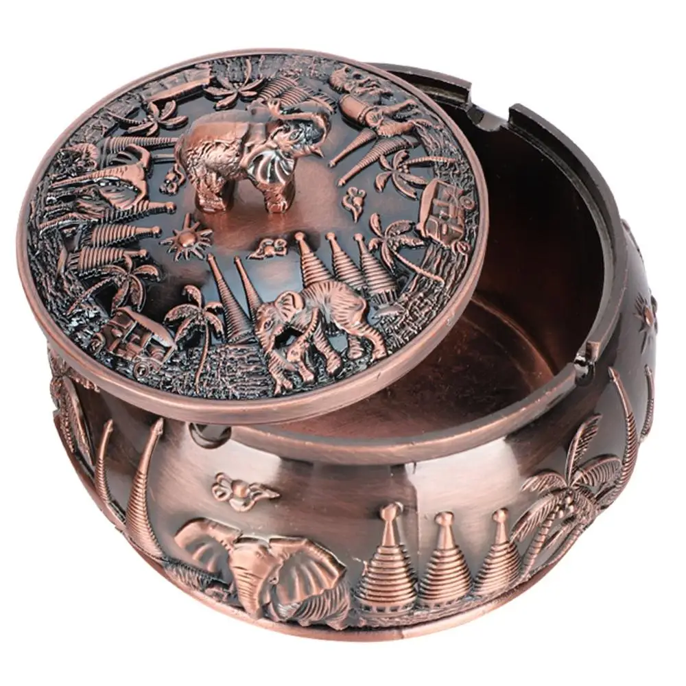

Retro Ashtrays Zinc Alloy 4 Grooves Smoke Slot Vintage Ashtray with Lid Windproof Metal Unique Home Craft Smoking Accessories