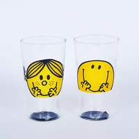 2pc cartoon smiley printed glass transparent coffee cup lovers lovely mens and womens milk carton whiskey glass
