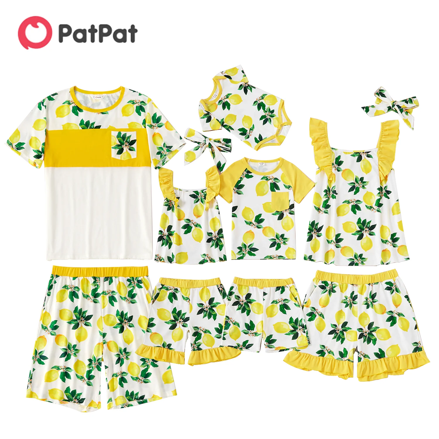 

PatPat 2021 New Summer Family Lemon Print Flounce Matching Pajamas Set(Flame Resistant)
