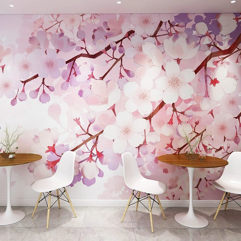 

beibehang Japanese-style cherry blossom wallpaper beautiful store decoration background 3D wall paper Girl's room pink romantic