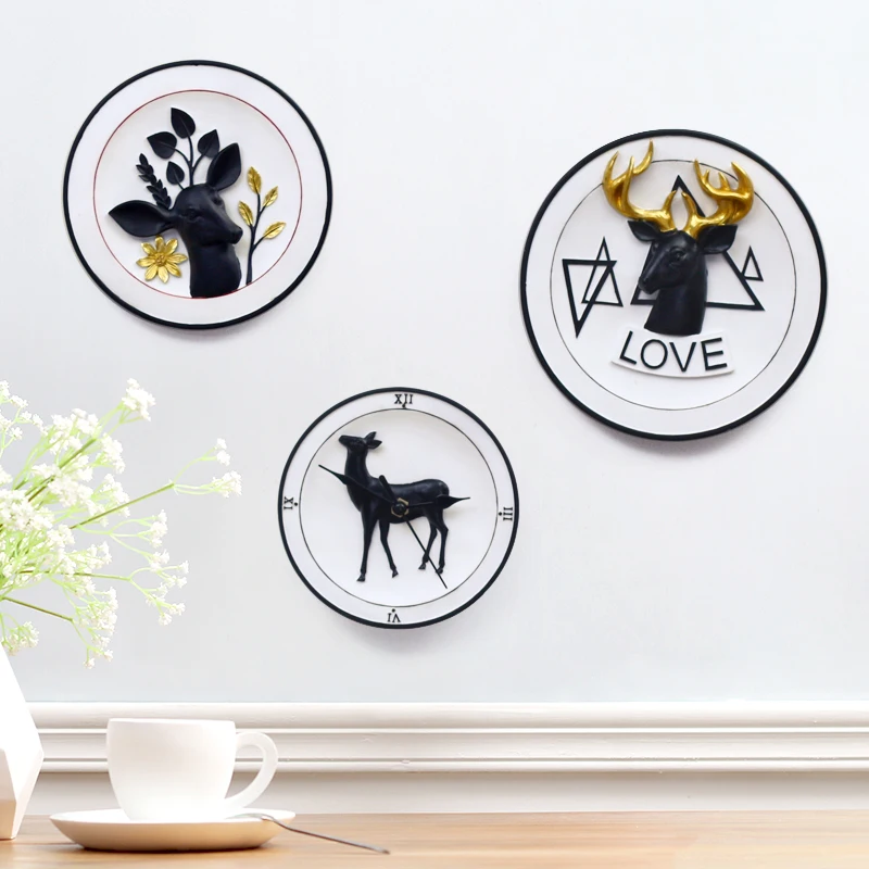 Креативные настенные подвесные тарелки с 3D рисунком лося часы оленем для