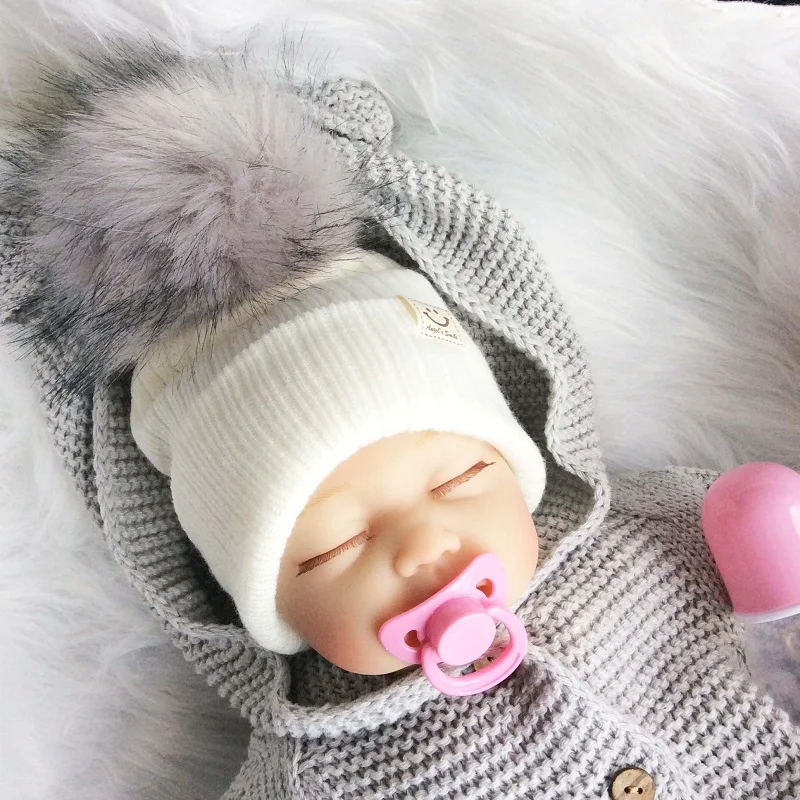

Winter Baby Boy Girl Artificial Pompom Knitted Hat Toddler Kids Caps With Pompon Newborn Photography Props