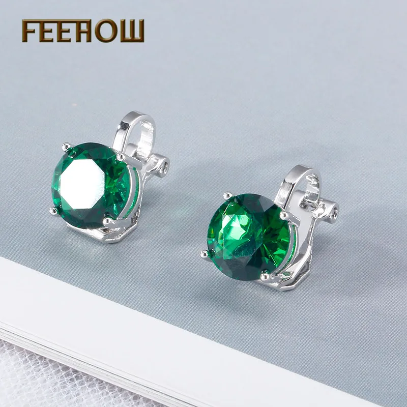 Женские круглые серьги клипсы с фианитом FEEHOW ювелирные украшения для вечеринки