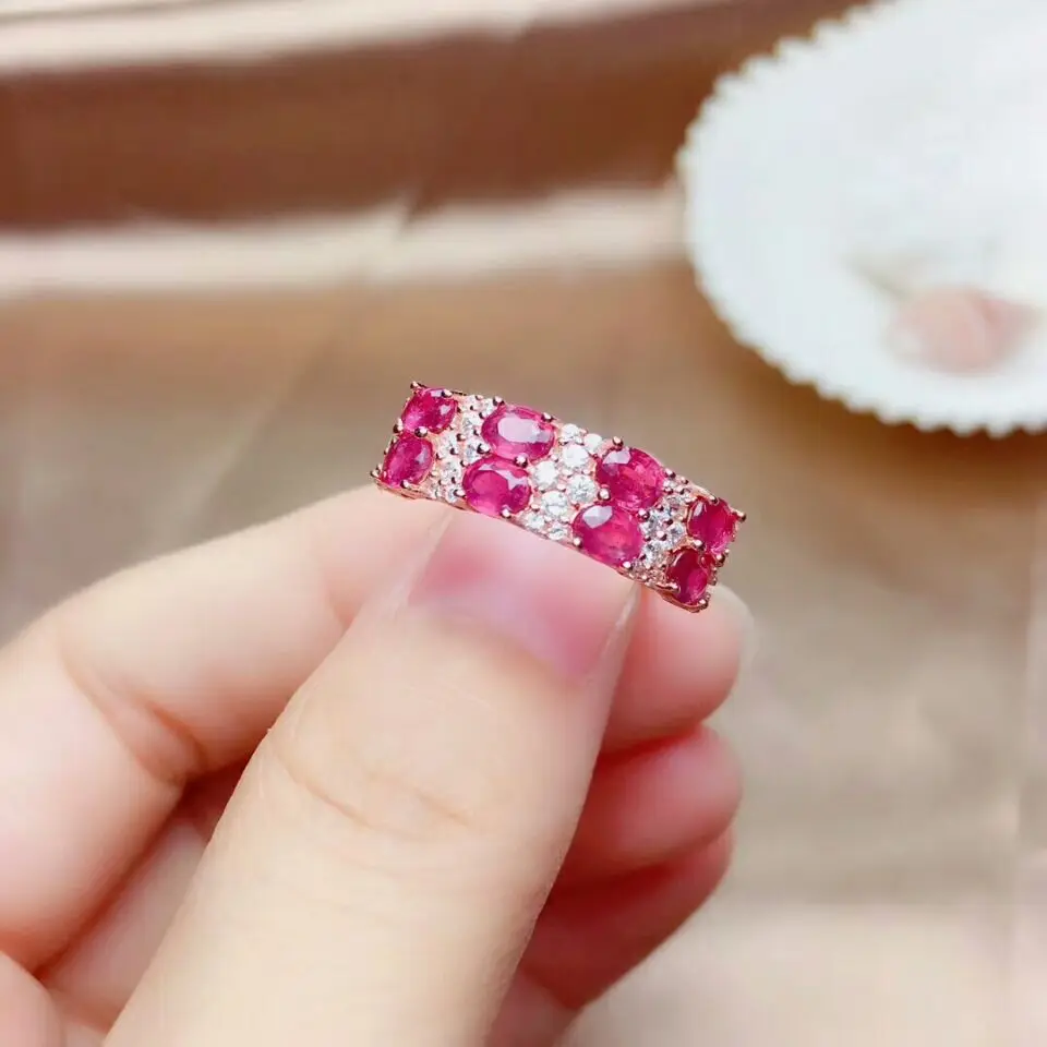 Rose gold plated MeiBaPJ натуральный обожженный Рубин модное кольцо с драгоценным камнем для женщин Настоящее серебро 925 проба хорошие Свадебные украшения - Цвет камня: Rose gold plated