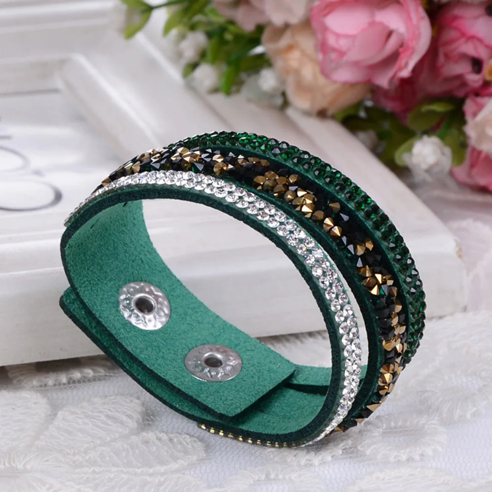 

Women Simple Charm Punk Bracelet Bangle Solid Color Velvet Leather Wrap Wristband Cuff 1PC Fashion Rhinestone Bracelet
