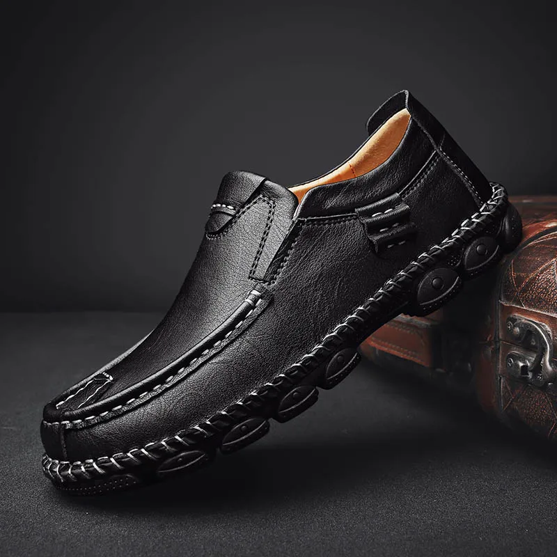 

Мокасины мужские из натуральной кожи, модная Уличная обувь с прошивкой, Повседневные слипоны, лоферы, большой размер 47