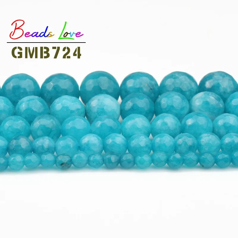 Граненые круглые бусины синего камня для изготовления ювелирных изделий 4 6 8 10 12 15