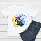 Демон убийца T рубашка для детей, принт с героями мультфильмов Kawaii, лезвие для продольно-призрак футболка с рисунком Kimetsu без Yaiba аниме демон лезвие классная футболка для детей