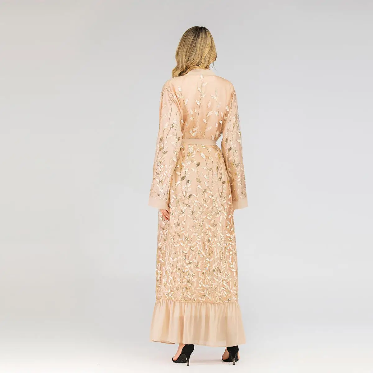 Дубай abaya кимоно кружева вышивка открытый кафтан леди мусульманское платье макси