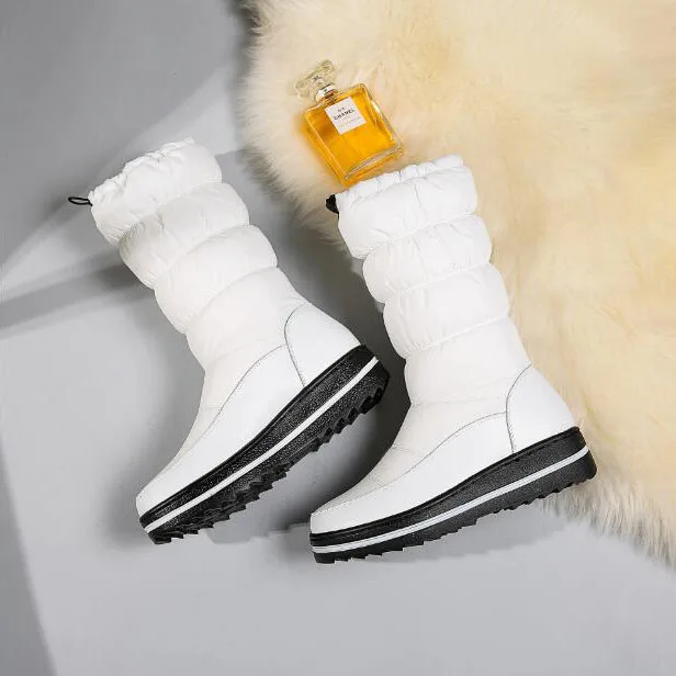 Зимняя женская обувь теплые ботинки на нескользящей подошве белые хлопковые