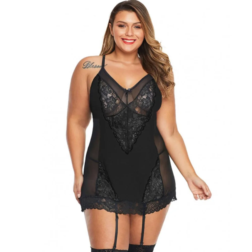 Розовый GAL плюс размер кружева подвязка Babydoll белье сексуальное горячее