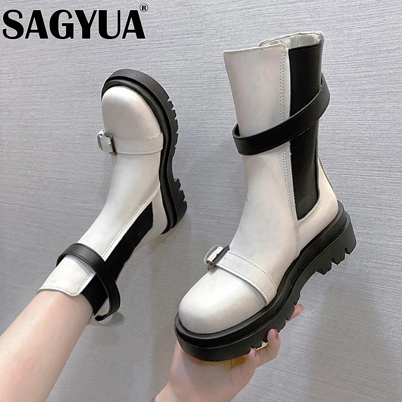 

Women Belt Buckle Low Heels Platform 2021 Winter New Warm Designer PU Leather Ankle Boots Fashion Motorcycle Boots Chelsea Shoes