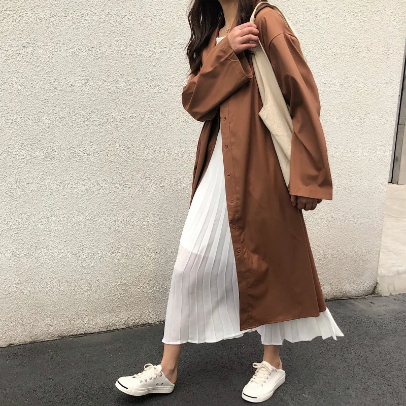 Тренчкот женский длинный модная повседневная ветровка накидка приталенный