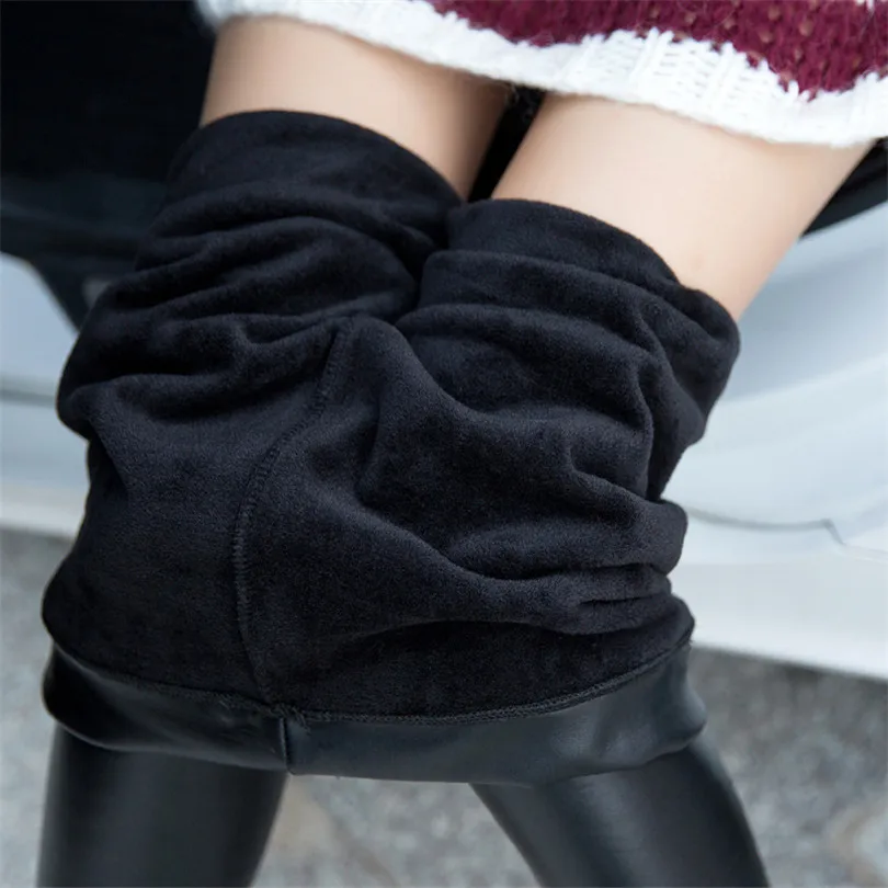 

VISNXGI Winter Leggings Fashion Women PU Leather Pants Elastic Waist Velvet Skinny Fleece Trousers Push Up Black Thickening New