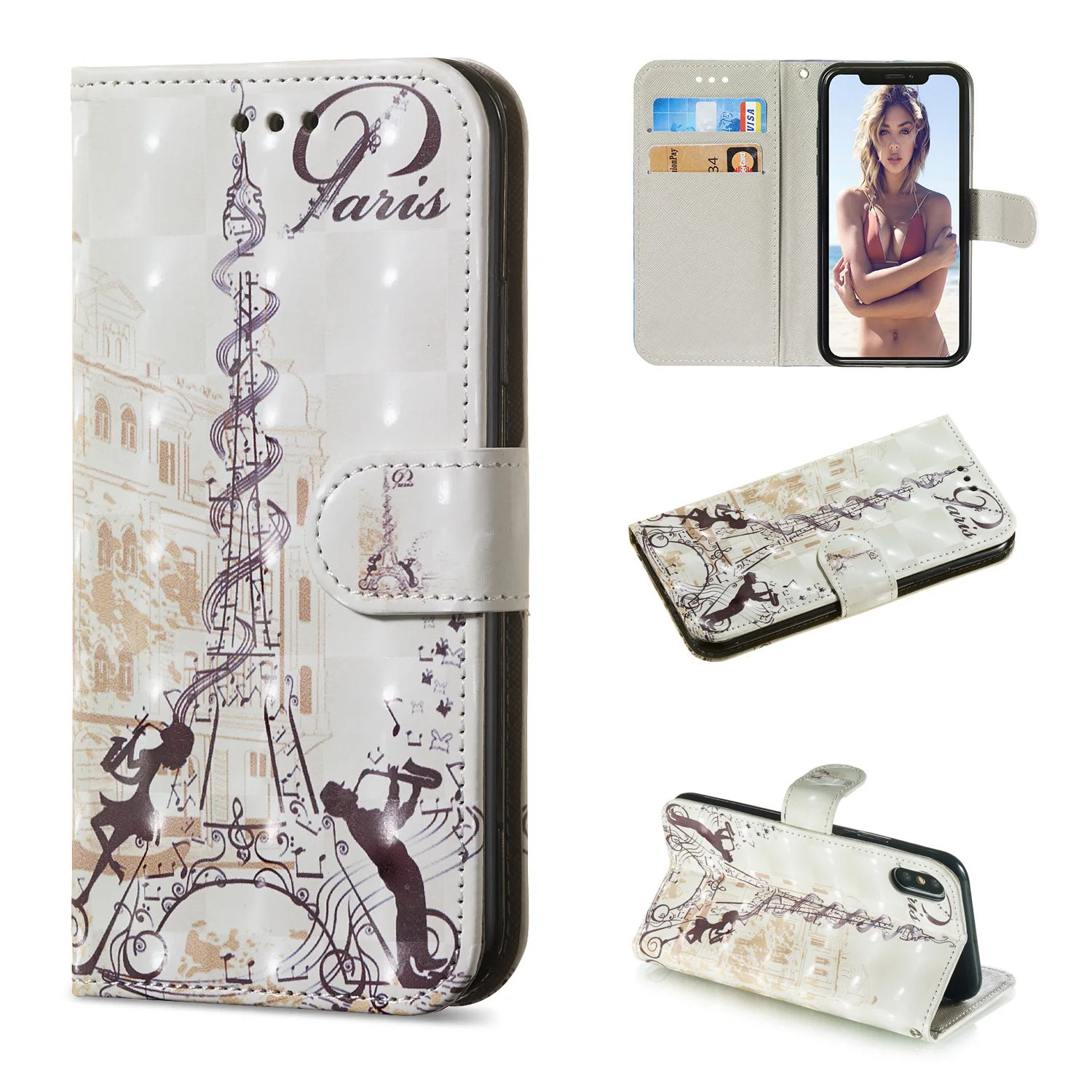 3D Чехол бумажник с рисунком искусственный материал мобильный телефон чехол для