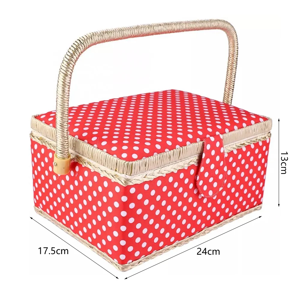 

Sewing Basket Handmade Fabric Thread Needle Craft Storage Box Watermelon Red Home Travel DIY Sewing Organizer for Beginner