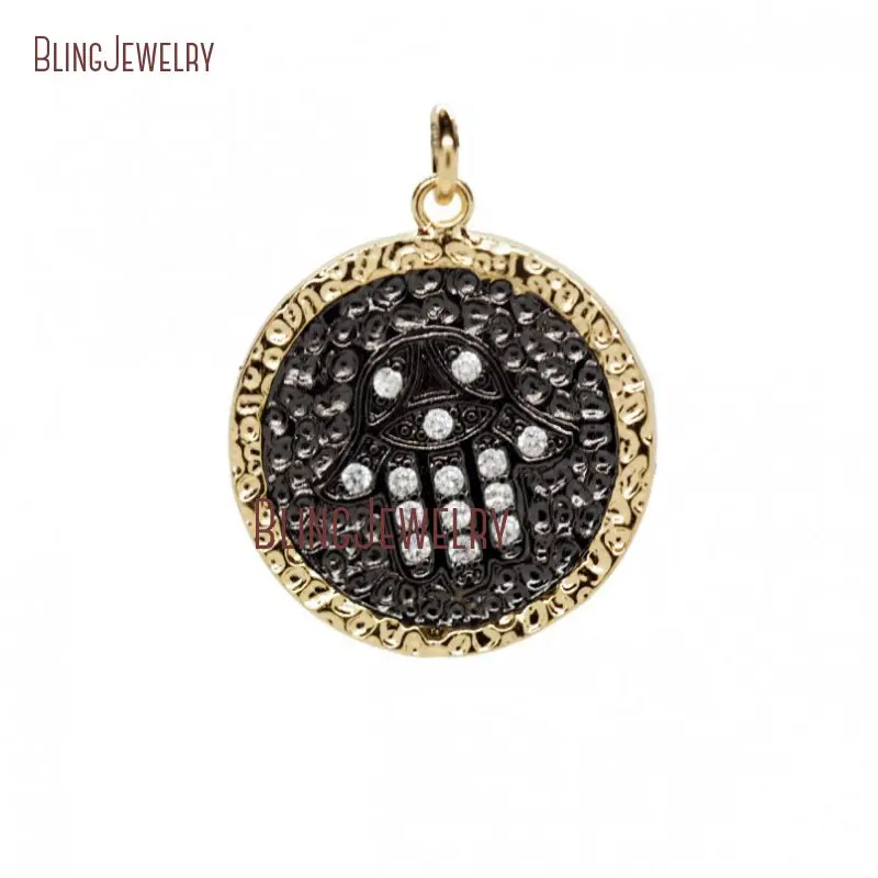 Белая циркониевая позолоченная рука хамса круглой формы ручная подвеска PM26744 |