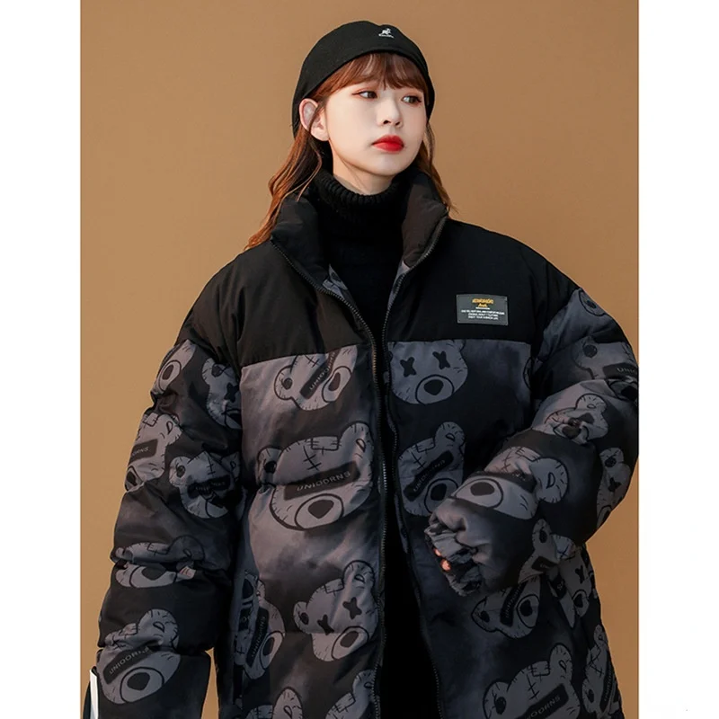 Women Winter Coat Fashion Printed Jacket Casual Stand-up Collar Female Thicken Streetwear Cotton Padded Parka Women's Jacket