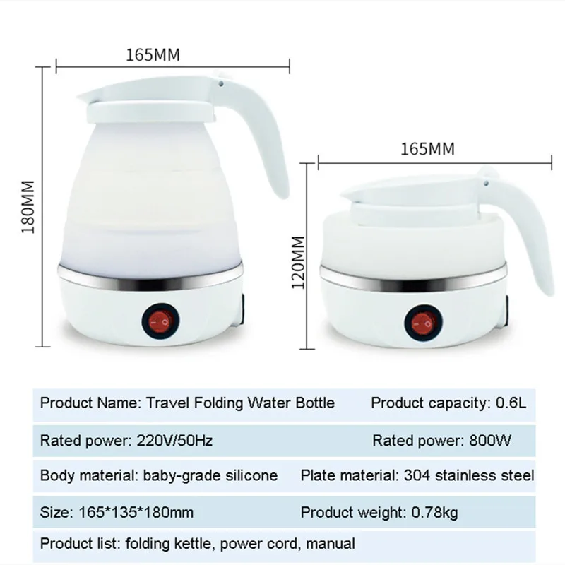 

Mini Folding Electric Kettle 800W Household Multifunctional Silicone Travel Kettle High Temperature Resistant Portable Kettle