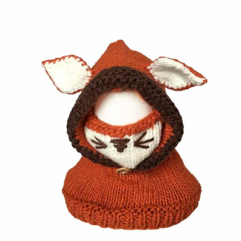 Детский зимний мягкий шарф с капюшоном изображением животных лисы маска шаль