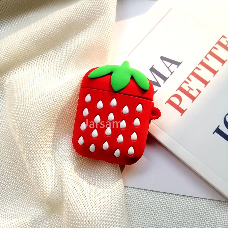 Strawberry Для AirPods чехол с милым 3D рисунком из мультфильма чехол для наушников для Apple Airpods 2 мягкий силиконовый защитный чехол - Цвет: Strawberry