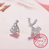 925 sterling silver stud earrings deer christmas tree asymmetrical earrings for women girl christmas gift jewelry s e138