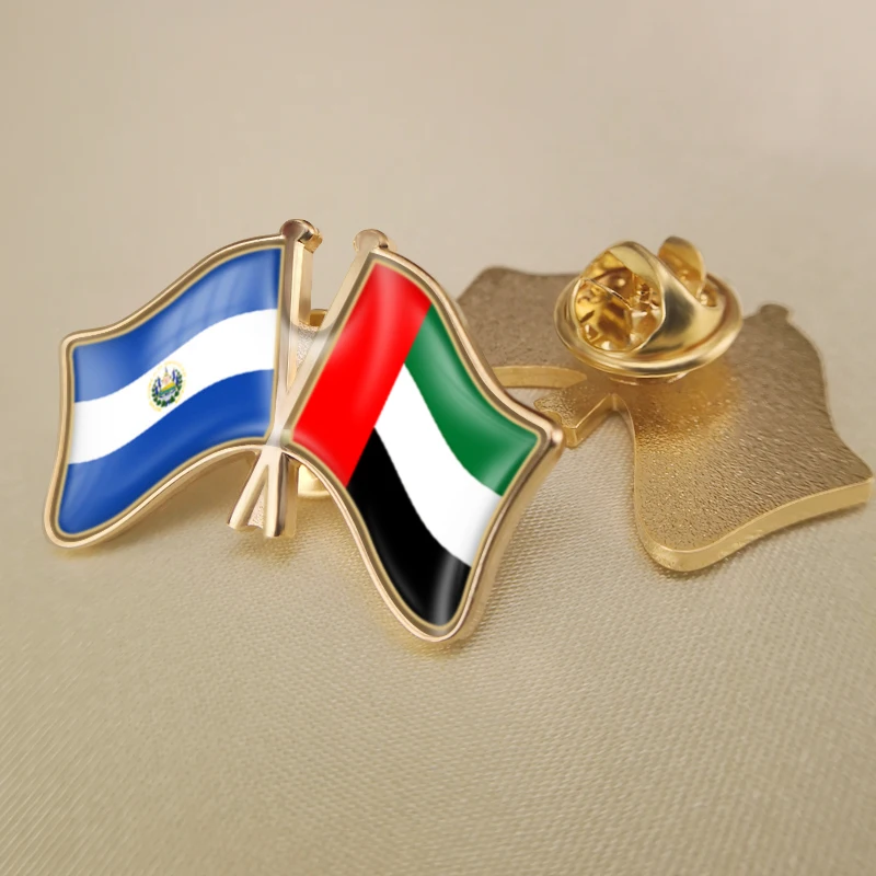 

El Salvador and United Arab Emirates Crossed Double Friendship Flags Lapel Pins Brooch Badges