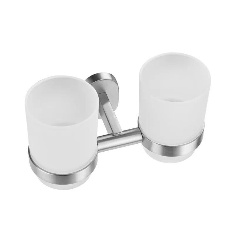 

Stainless steel glass double cup holder bathroom mouthwash toothbrush rack couple cup bathroom pendant