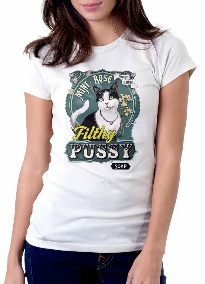 Грязная киска кошка Смешные дамы сексуальные Гавайские мыло футболка OZ09869| |