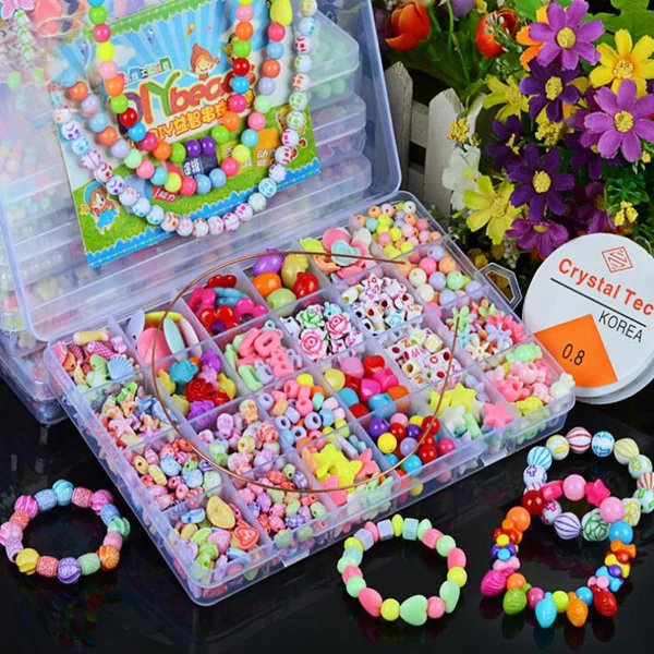 Juguete hecho a mano con cuentas para ni&ntilde;os, cuentas espaciadoras sueltas creativas, manualidades, fabricaci&oacute;n de pulseras, collar, Kit de joyer&iacute;a, juguete para regalo para ni&ntilde;a, 700 Uds.-0