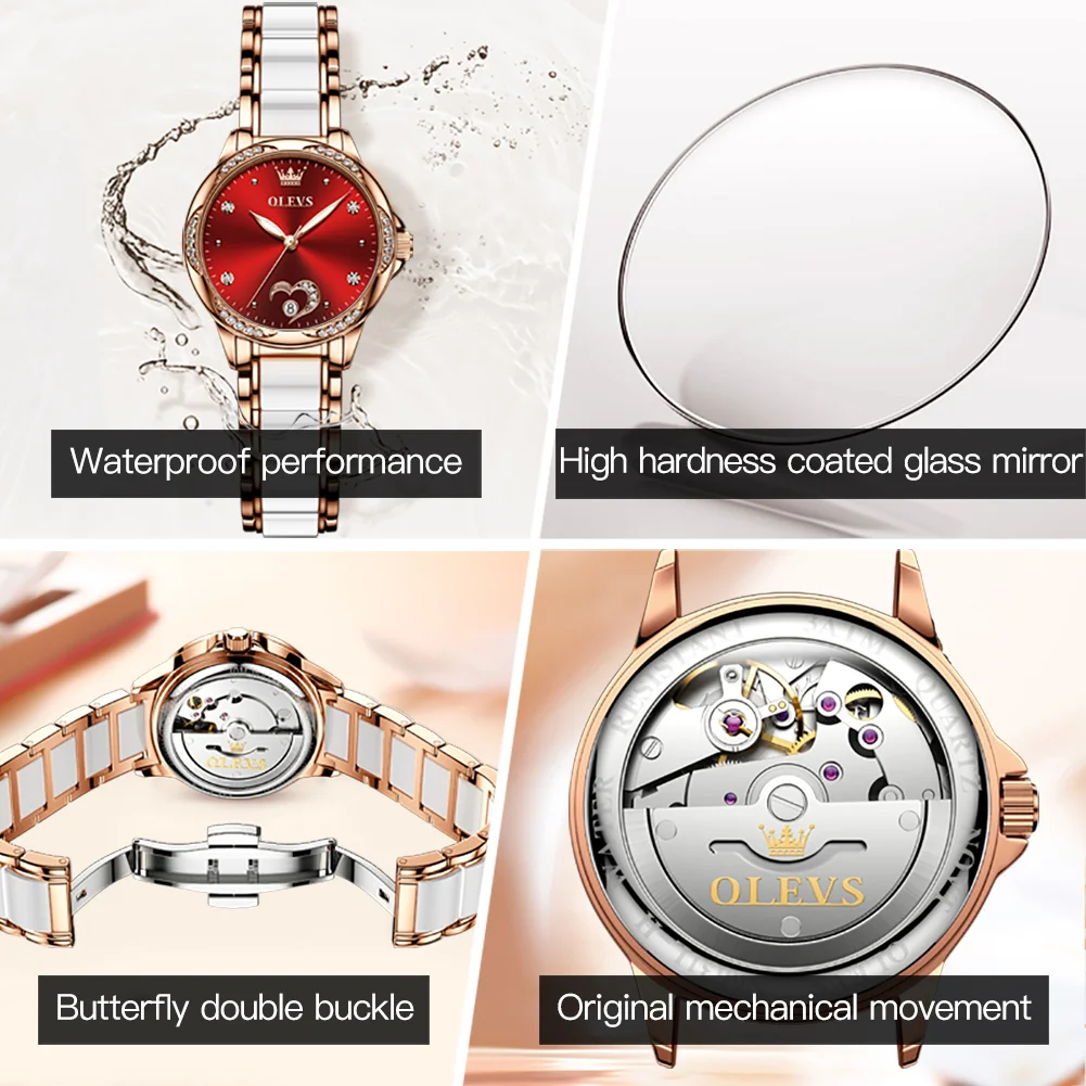 OLEVS Women's Watch Automatic Mechanical Wristwatch Ladies Fashion Casual Trending Brand Ceramic Watchband Calendar Female Clock enlarge