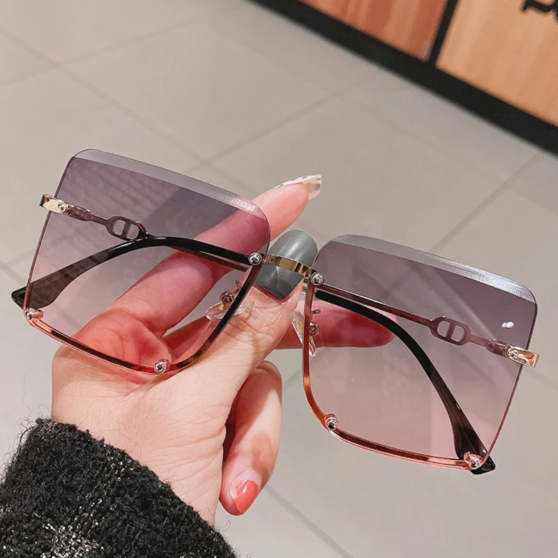 Очки солнцезащитные женские квадратные без оправы Модные Винтажные градиентные