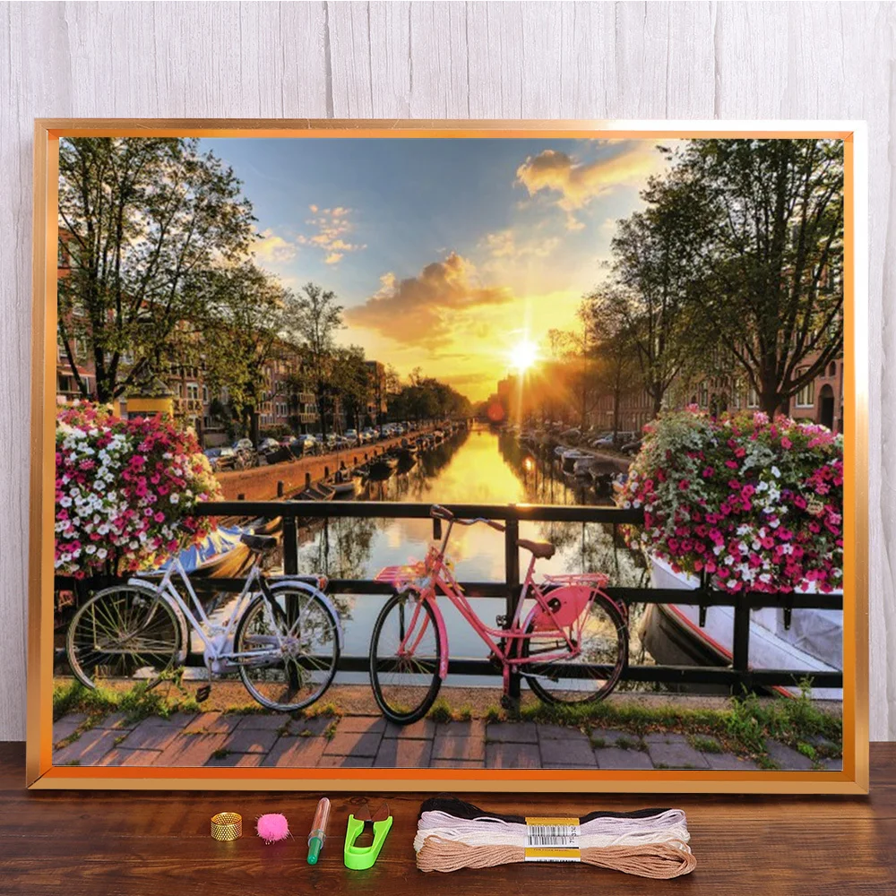

City Landscape Printed Canvas 11CT Cross Stitch DIY Embroidery Kit DMC Threads Hobby Handicraft Handiwork Handmade Needle