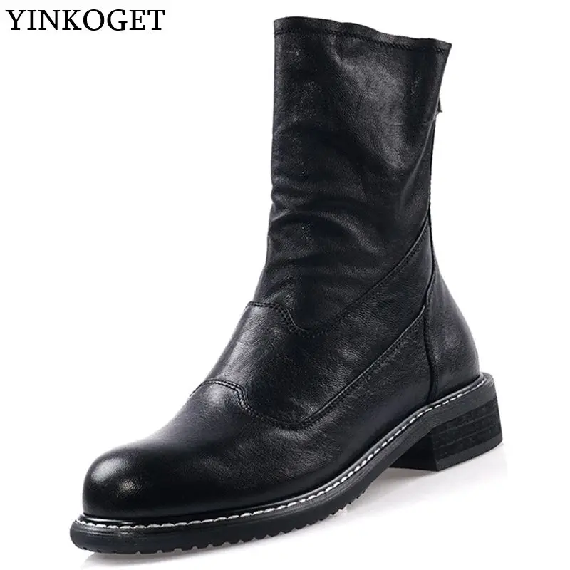 YINKOGET/женские ботинки до середины икры из натуральной овечьей кожи для отдыха