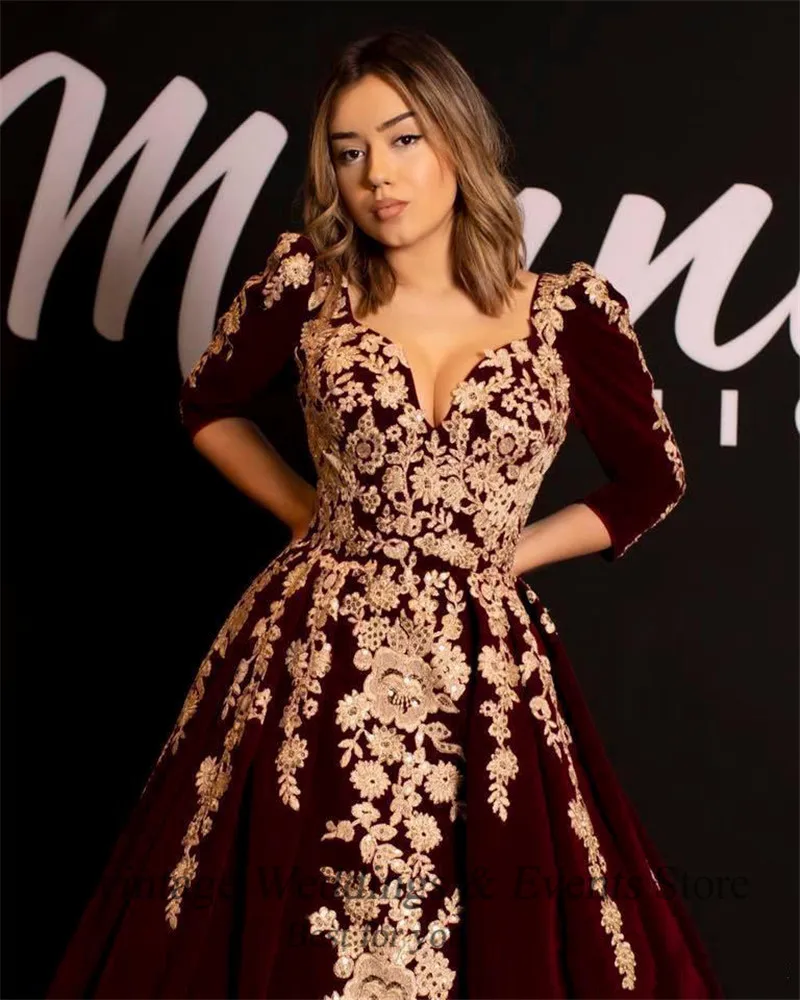 Sevintage бархатные арабские Дубай вечерние платья бордового цвета с коротким
