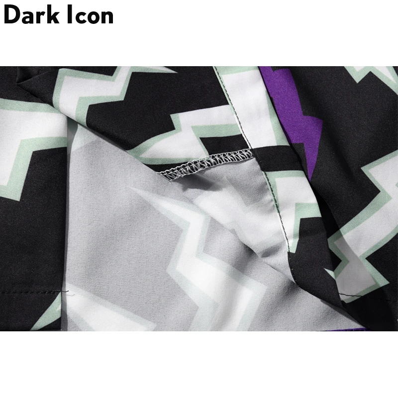Dark Icon Lightning Printed Hip Hop Shirts Men 2020 Summer Harajuku Oversized Shirt Loose Long Sleeve Blouse For Man