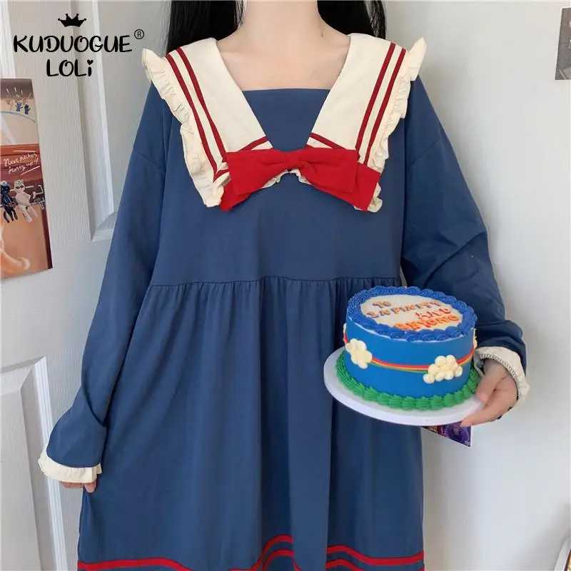 Женские Пижамы Голубое Платье Милая Ночная рубашка для девочек темно-синий