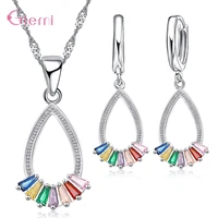 rainbow color crystal genuine 925 sterling silver bridal jewelry set necklaceearrings wedding accessories for woman