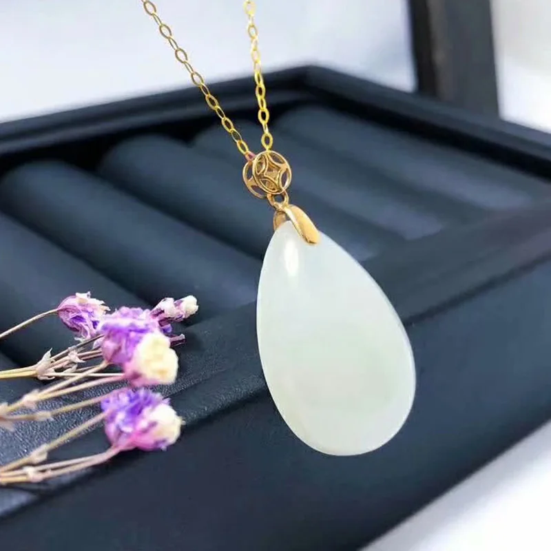 

SHILOVEM 18 К желтого золота настоящие натуральные белые подвески из яшмы Рождественский подарок ювелирные изделия завод Свадьба Нет ожерелье ...