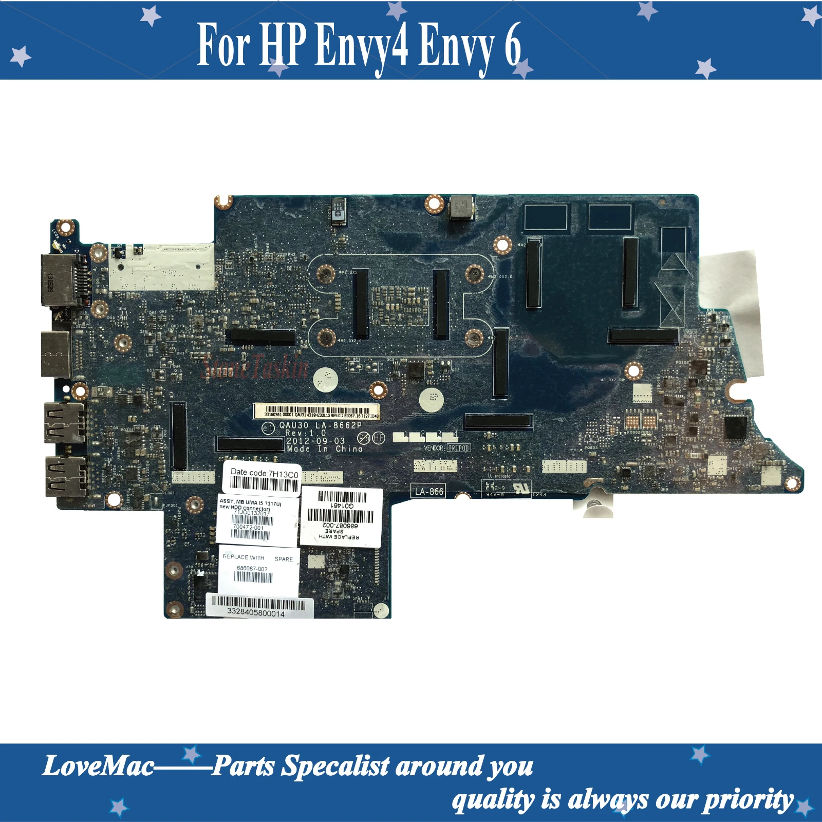 Высокое качество 686087-002 для HP Envy4 Envy 6 Материнская плата ноутбука QAU30 LA-8662P SR0N8 I5-3317U