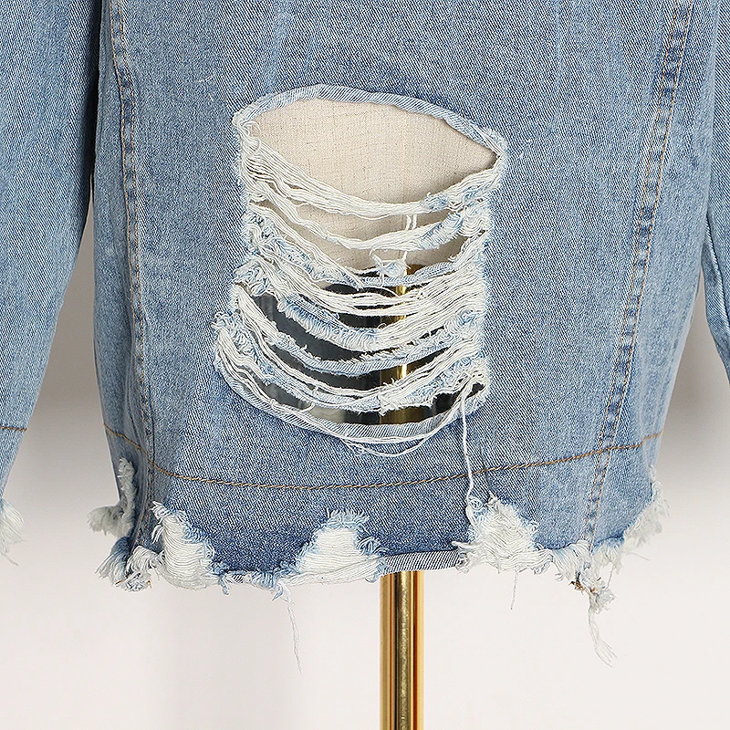 

VGH Casual Denim Jacket For Women Lapel Long Sleeve Back Hole Oversized Streetwear Coat Female Fashion New Clothing 2020 Autumn